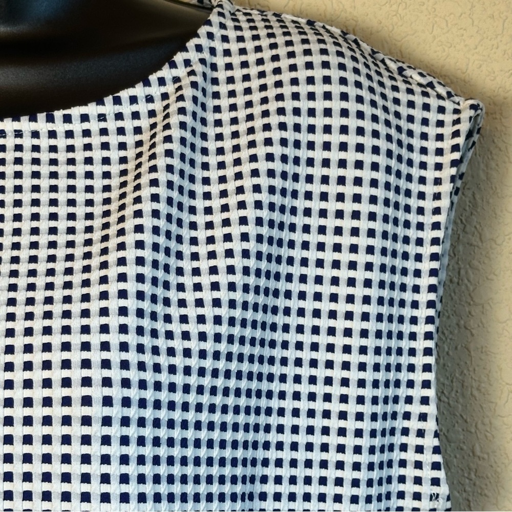 Cremieux Women's Small KNT Connie Tie Navy White Check Sleeveless Side Tie NWT - Picture 2 of 10